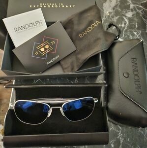 Silver and Atlancic Blue Aviator Randolph Polorized Sunglasses.Brush Chrome 58 M